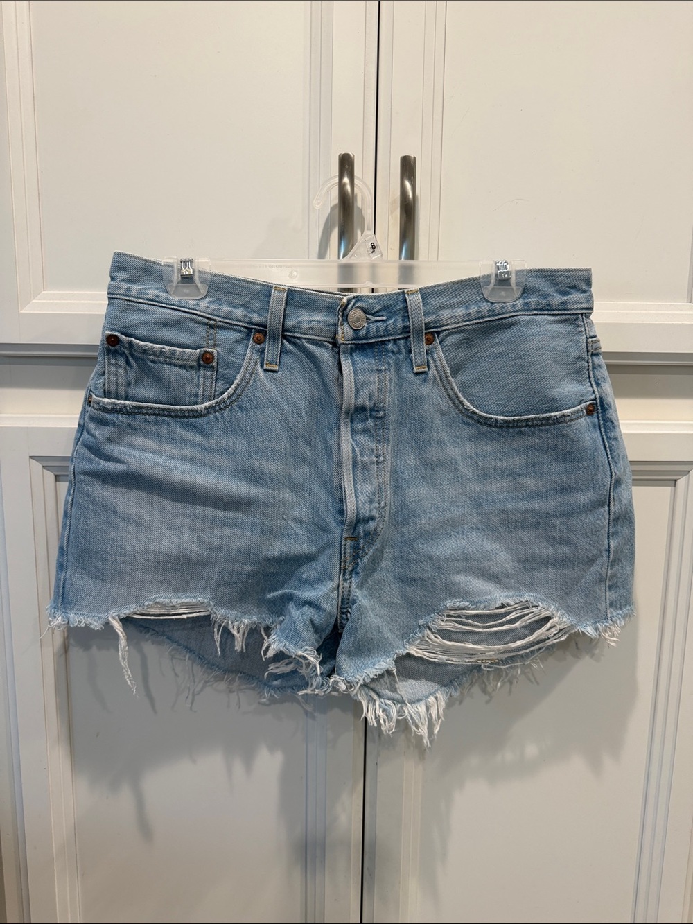 Light Blue Distressed Denim Shorts